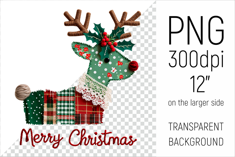 Christmas Patchwork Reindeer | Merry Christmas Clipart