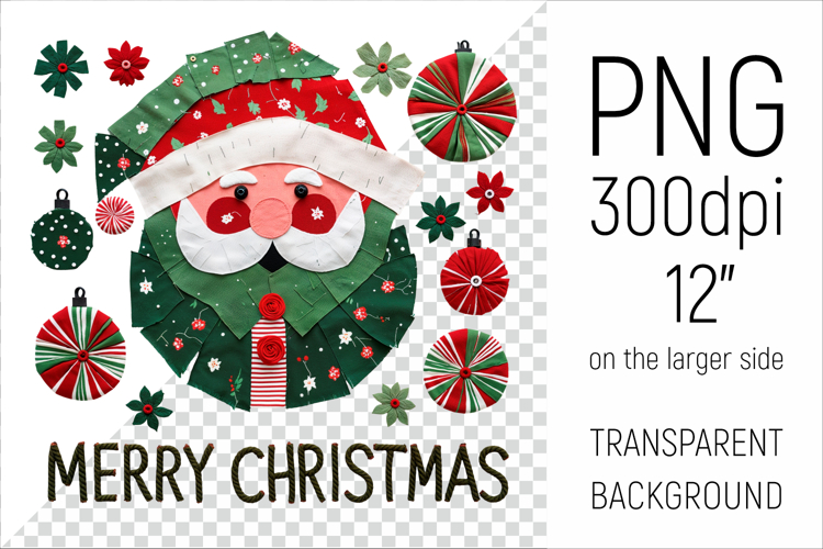 Christmas Patchwork Santa Claus | Merry Christmas Clipart