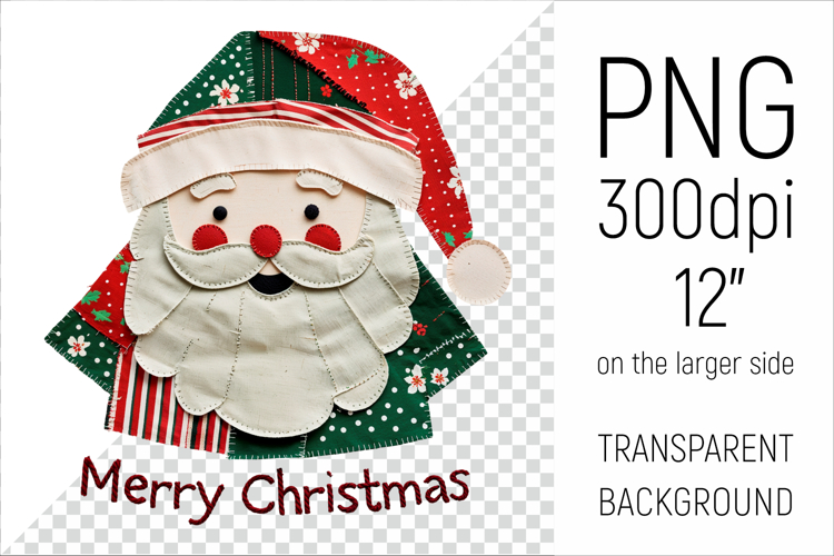 Christmas Patchwork Santa Claus | Merry Christmas Clipart