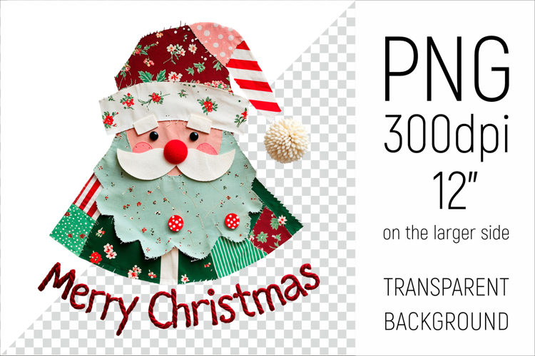 Christmas Patchwork Santa Claus | Merry Christmas Clipart
