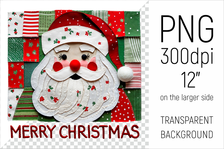 Christmas Patchwork Santa Claus | Merry Christmas Clipart