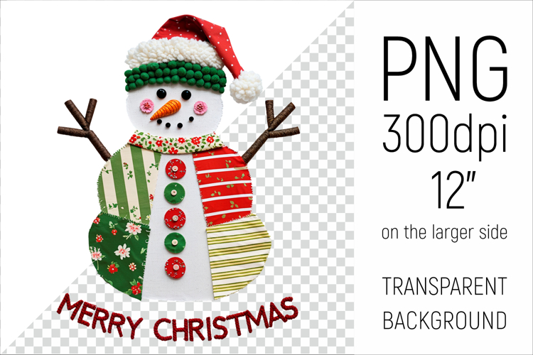 Christmas Patchwork Snowman | Merry Christmas Clipart