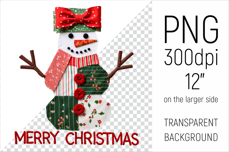 Christmas Patchwork Snowman | Merry Christmas Clipart