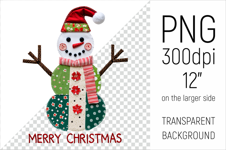 Christmas Patchwork Snowman | Merry Christmas Clipart