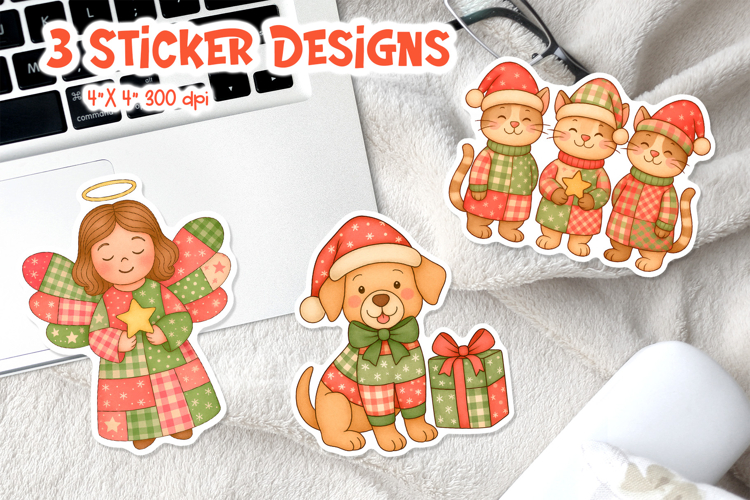 Christmas Patchwork Sticker Printable | Angel Dog Cats