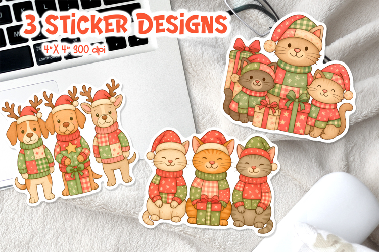 Christmas Patchwork Sticker Printable | Dogs Cats Gifts