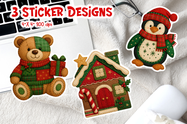 Patchwork Christmas Sticker Printable Holiday Animal Design