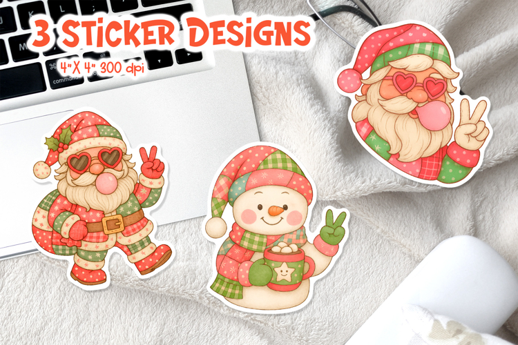 Christmas Patchwork Sticker Printable | Santa Snowman