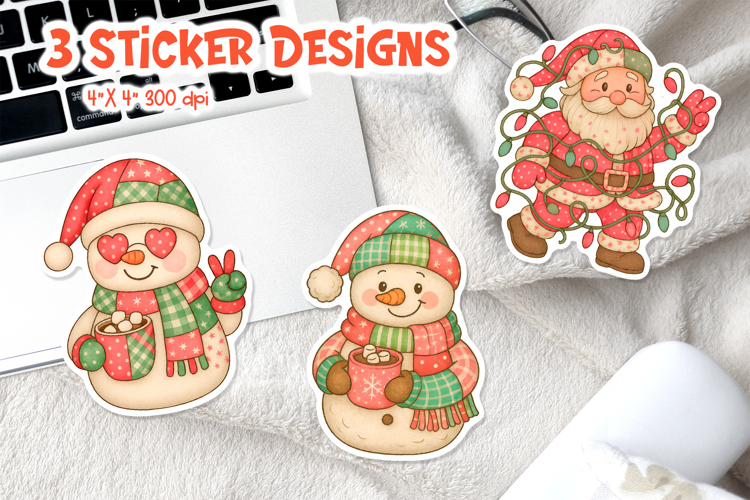 Christmas Patchwork Sticker Printable | Snowmen Santa Claus