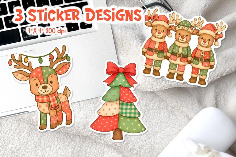 Christmas Patchwork Sticker Printable | Deer Tree Trio