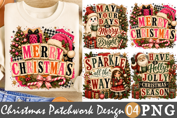 Christmas Patchwork Sublimation, Merry Christmas PNG