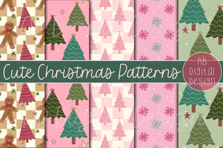 Pink Christmas Digital Paper Backgrounds | Seamless Patterns
