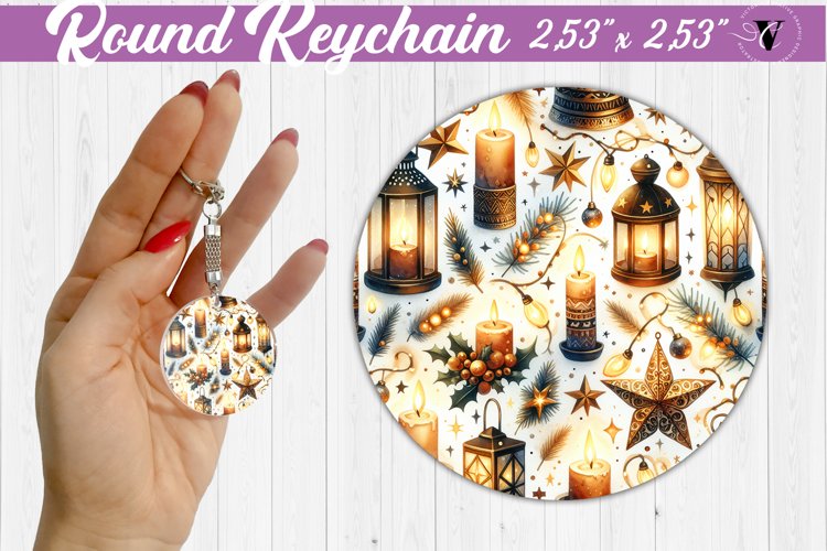 Round Keychain | Christmas Pattern | Happy Holidays