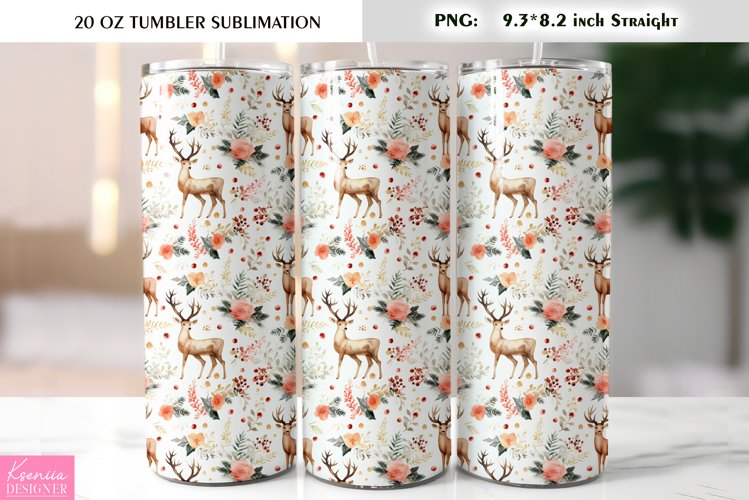 Watercolor Christmas Reindeer|Christmas Tumbler Design