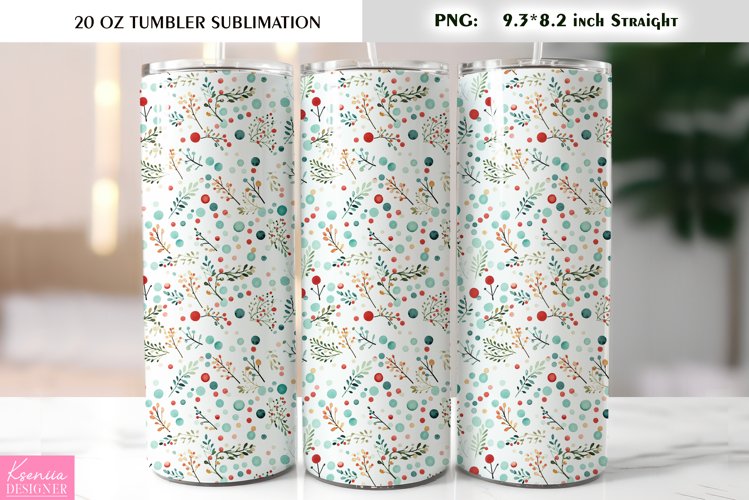 Watercolor Flower Design|Leaves and Berries Tumbler Wrap