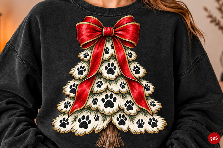 Christmas Paw Print Tree PNG, Dog Lover Sublimation