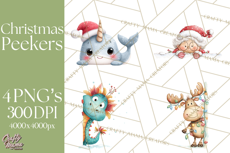 Christmas Peeking Characters Clipart, Cute Holiday PNGs