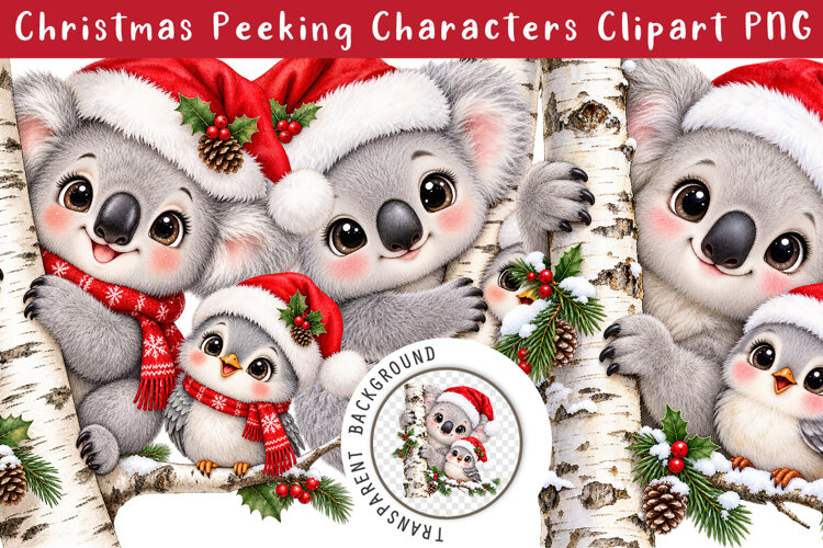 Christmas Peeking Characters Clipart PNG example image 1