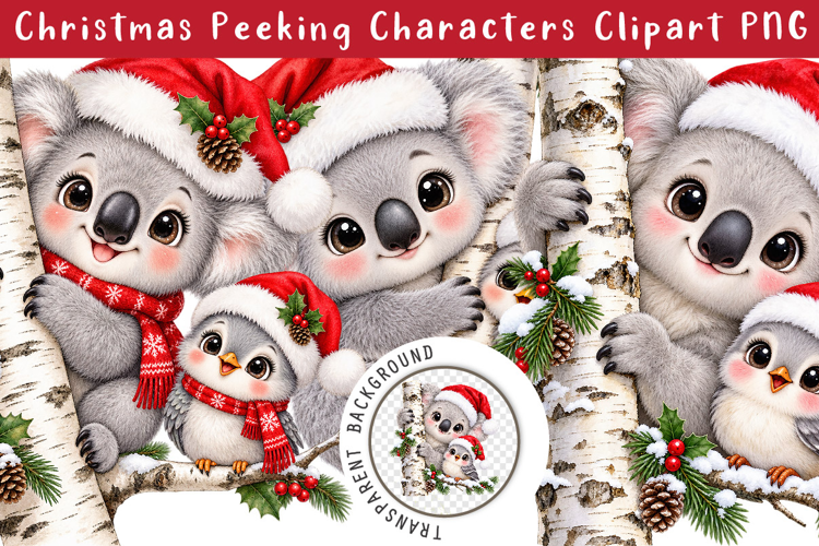 Christmas Peeking Characters Clipart PNG