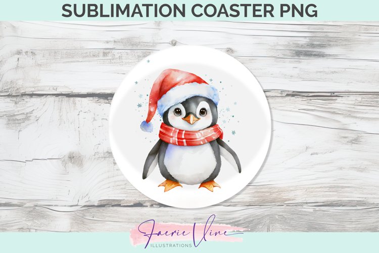 Christmas Penguin Sublimation Round Coaster