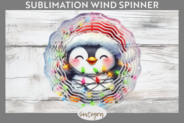 Christmas Penguin v1 Entangled in Lights Wind Spinner Sublim