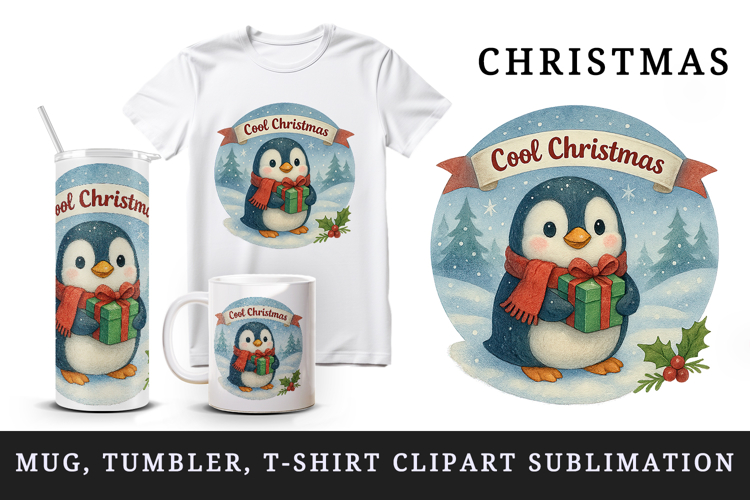 Christmas penguin tumbler, mug wrap, clipart sublimation png