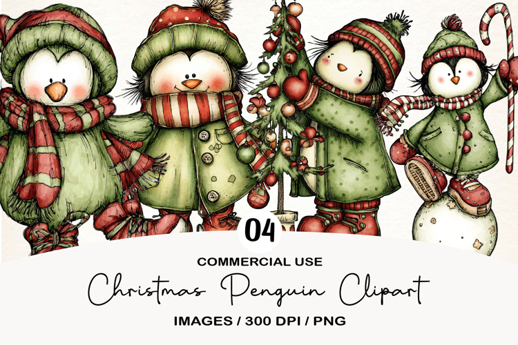 Christmas Penguin Clipart Sublimation