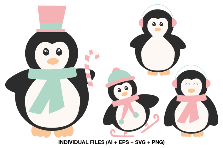 Cute Christmas Penguin Clipart PNG SVG for Kids Crafts