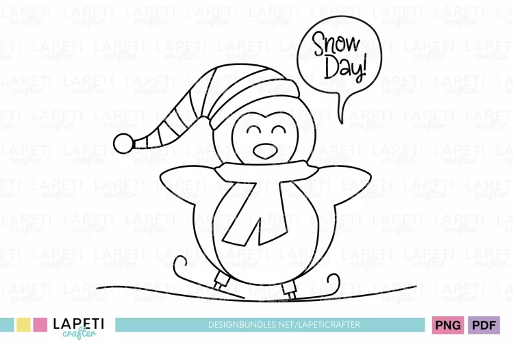 Digistamp of penguin | Includes stamp for no line coloring
