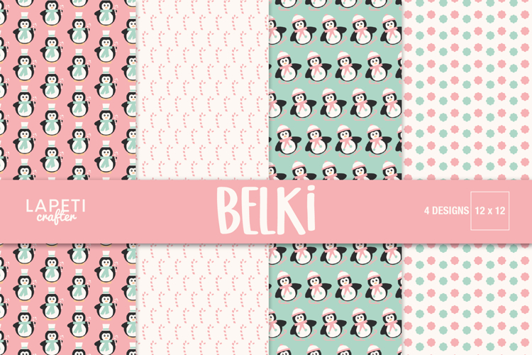 Christmas Penguin Digital Paper 12x12, Holiday Backgrounds
