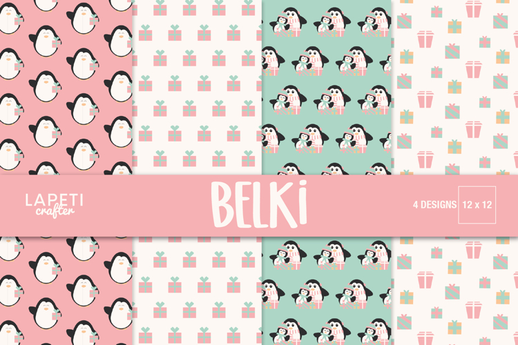 Christmas Penguin Digital Papers, Cute Holiday Patterns