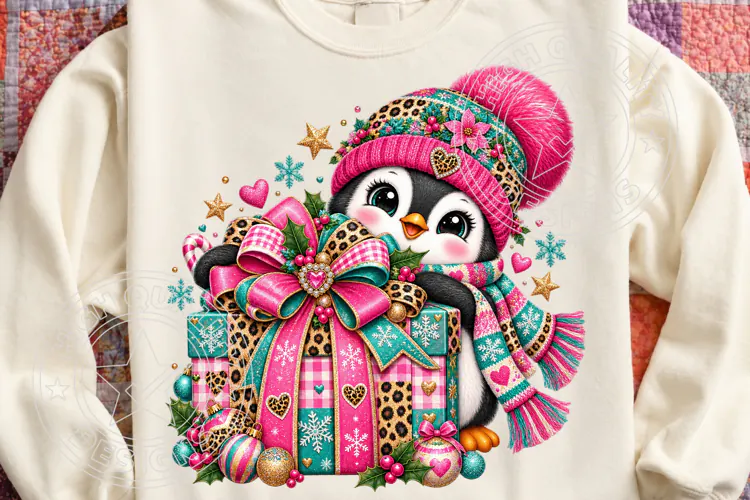 Christmas Penguin Gift , Whimsical Holiday Sublimation