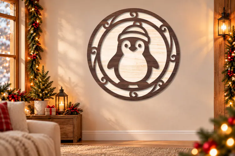 Christmas Penguin Laser Cut Wall Art