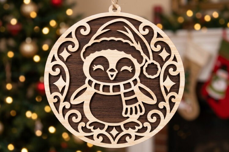 Christmas Penguin Ornament Laser Cut example image 1