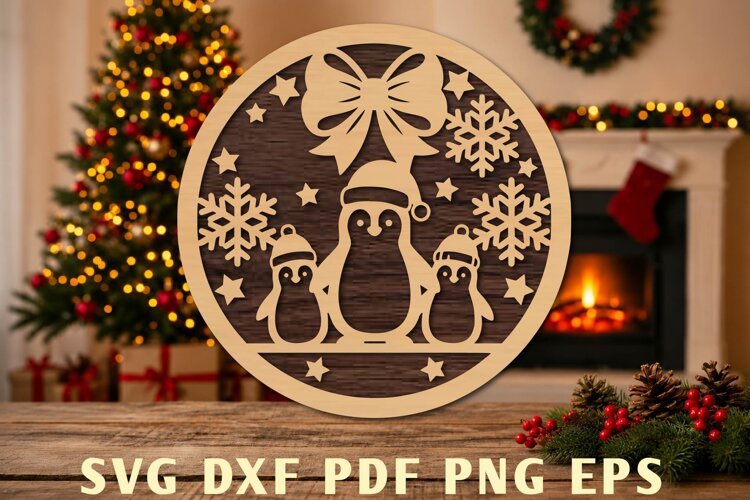 Christmas Penguin Ornament Laser Cut SVG example image 1