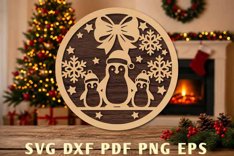 Christmas Penguin Ornament Laser Cut SVG