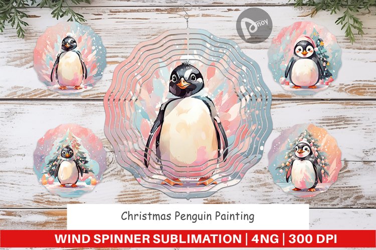 Wind Spinner Penguin Christmas Painting