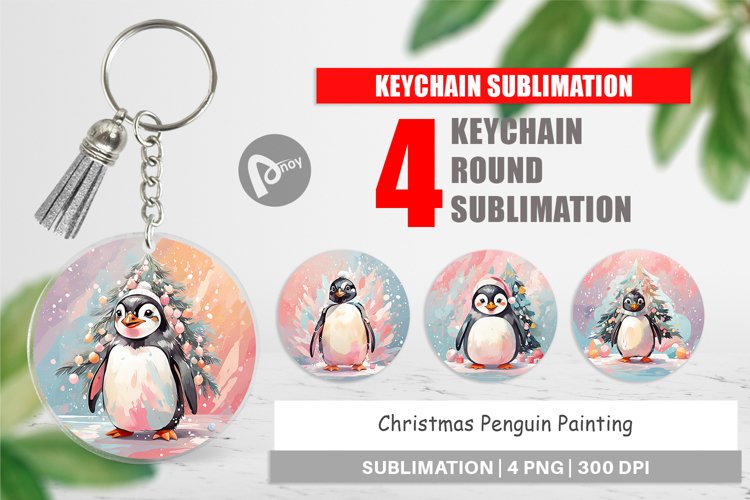 Keychain Penguin Christmas Painting