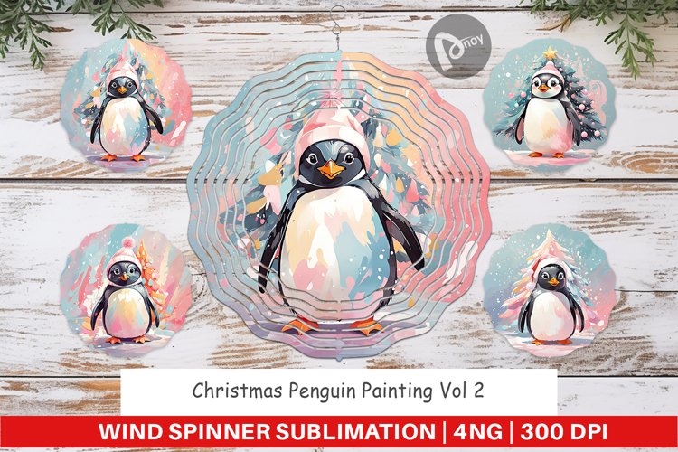 Wind Spinner Penguin Christmas Painting