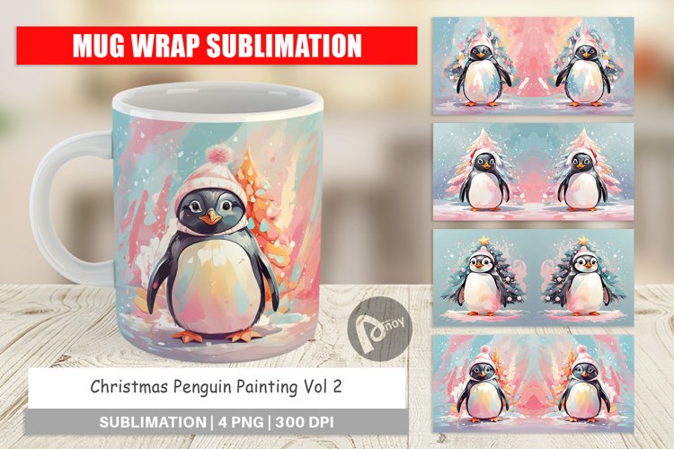 Mug Wrap Design Penguin Christmas Painting