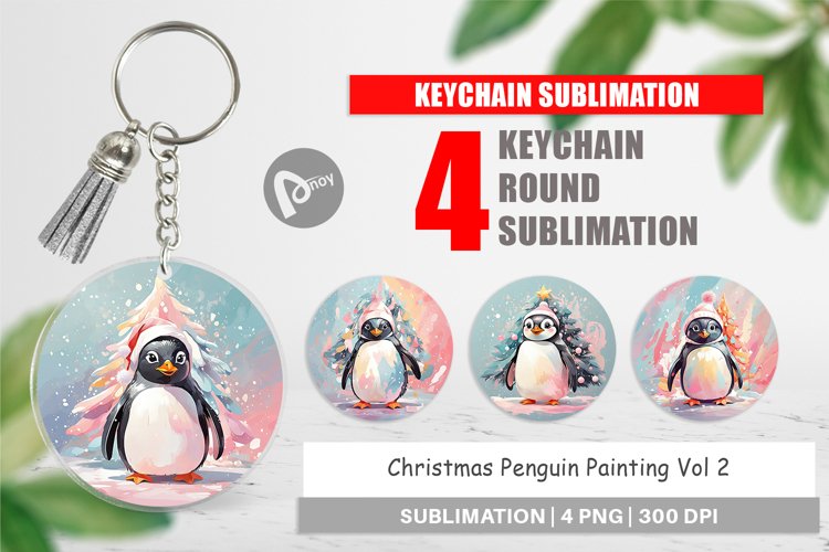 Keychain Penguin Christmas Painting