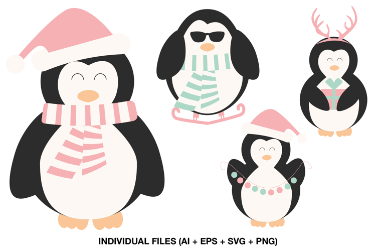 Kawaii Christmas Penguin, Winter Holiday Penguin Designs