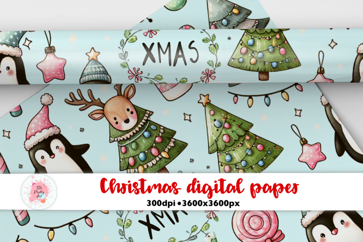 Christmas Penguins Digital Paper PNG