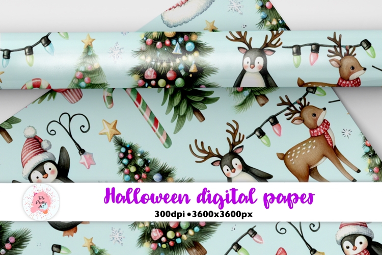 Christmas Penguins Digital Paper PNG
