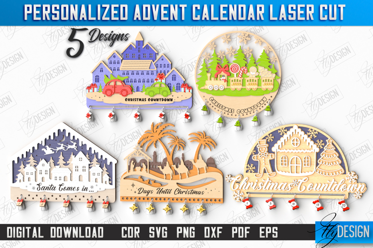 Christmas Personalized Advent Calendars Laser Cut Bundle