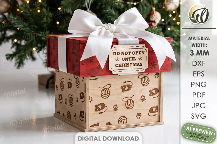 Christmas Pet Treat Box Laser Cut. Christmas Gift Box SVG