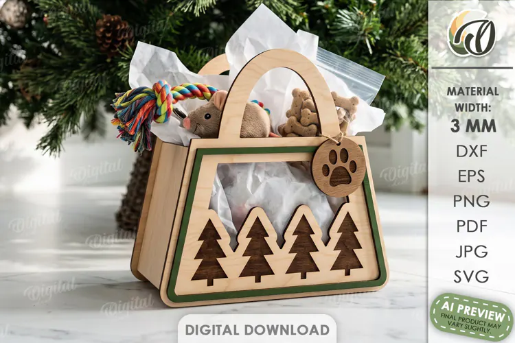 Christmas Pet Treat Box Laser Cut. Christmas Gift Box SVG