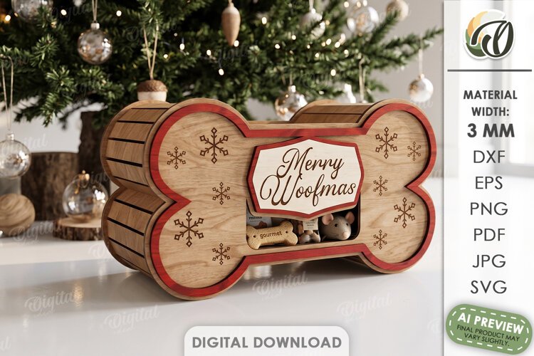 Christmas Dog Treat Box Laser Cut. Christmas Gift Box SVG example image 1