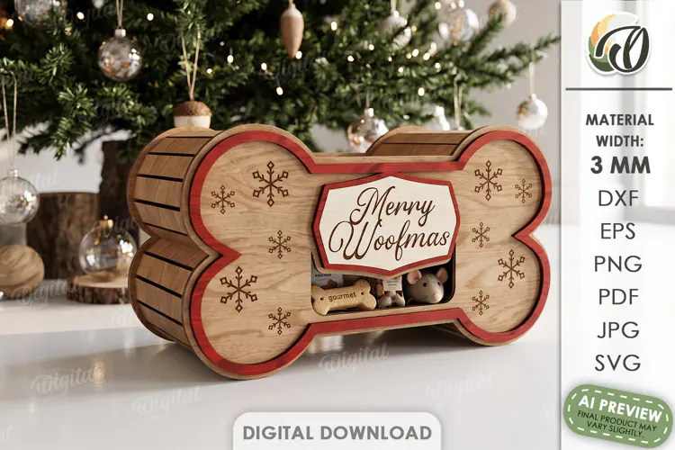 Christmas Dog Treat Box Laser Cut. Christmas Gift Box SVG