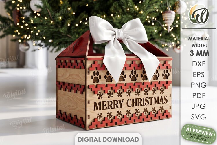 Christmas Pet Treat Box Laser Cut. Christmas Gift Box SVG example image 1